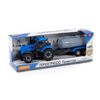 Трактор "Прогресс" с прицепом-цистерной инерционный (синий) (в коробке) 91550
